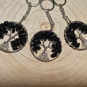 Imperial Obsidiánový Strom života – Kľúčenka osobnej sily (Prírodné obsidiánové úlomky v drôtenom výplete v tvare Stromu života – priemer 5 cm)