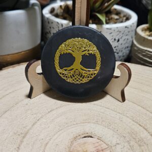 Šungitový disk so zlatým Stromom života (50 mm)