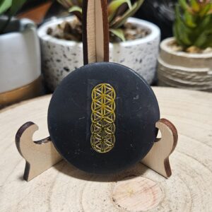 Šungitový disk so zlatým Kvetom života (50 mm)