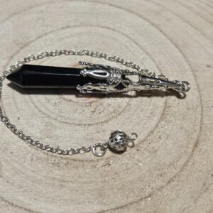 Imperial Obsidiánová Koruna – Kyvadlo pravdy (Prírodný čierny obsidián s ozdobnou korunkou a reťazou, rozmer 10 x 50 mm)