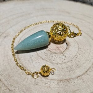 Imperial Golden Ray – Zlatý lúč (Aventurínové kužeľové kyvadlo so zlatými doplnkami, 1,5 x 6 cm)