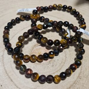 Imperial Multicolor Prism – Náramok troitej sily (Prírodný fazetovaný multi Tigrie oko – náramok na pružnej gumičke, 6-7 mm)