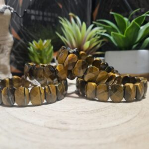 Imperial Golden Oval – Náramok kráľovskej stability (Prírodný fazetovaný Tigrie oko – náramok z oválnych korálok na pružnej gumičke, 14x10 mm)