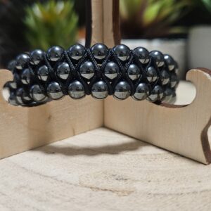 Šamballa Bojovník – 3-Radový Hematitový Šamballa Náramok (6 mm)