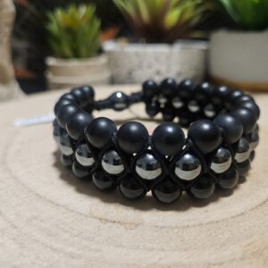 Imperial Triple Shield – Trojitý ochranný štít (Shamballa náramok z matného onyxu a hematitu 8 mm)