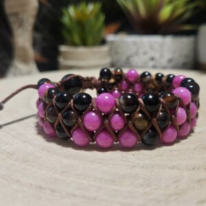 ​Imperial Dual Power – Duálna sila (3-radový shamballa náramok, Jadeit a Onyx, 6 mm)