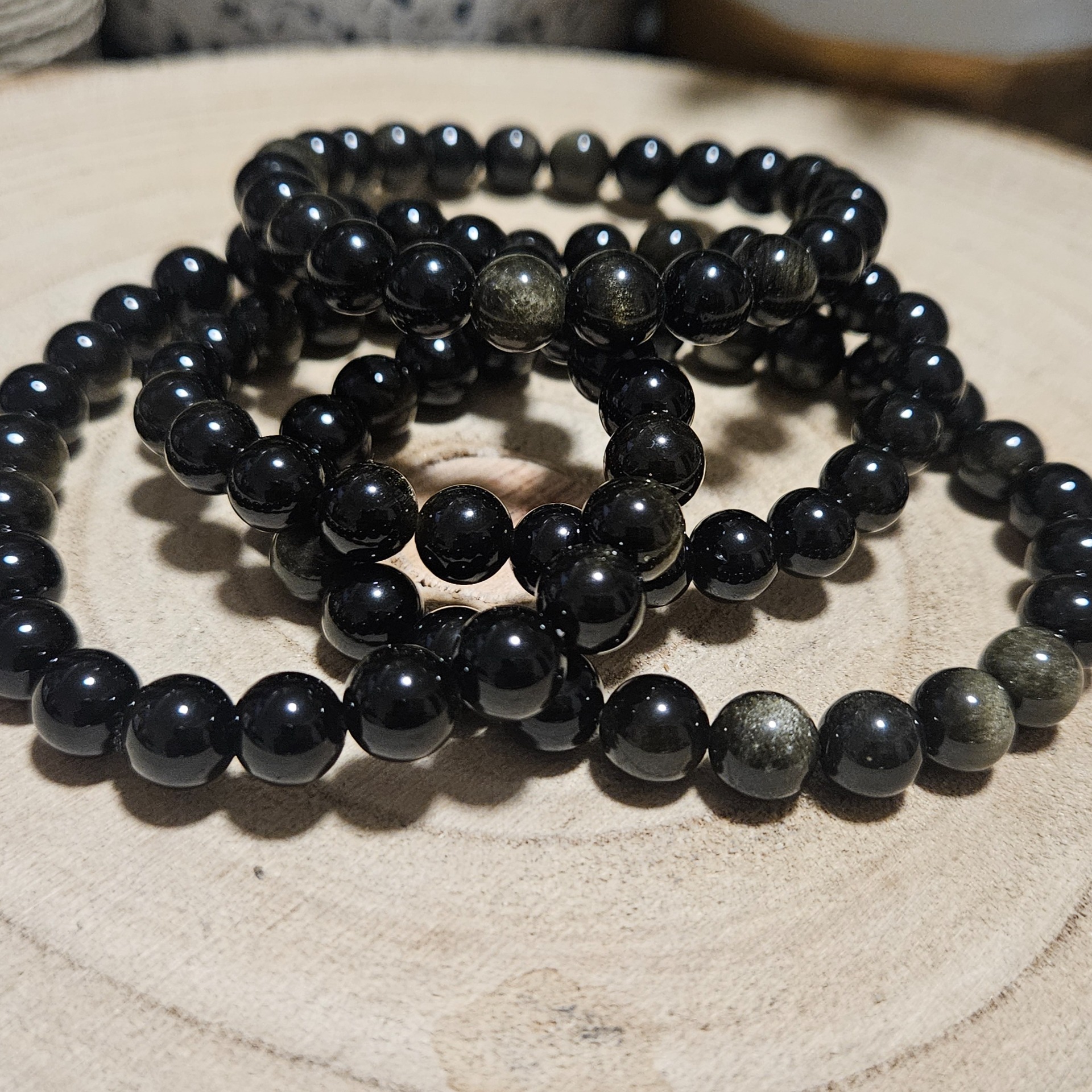 Imperial Zlatý Obsidián – Náramok vnútornej sily (Prírodné korálky zo zlatého obsidiánu na pružnej gumičke, priemer 8 mm, dĺžka 16-18 cm)