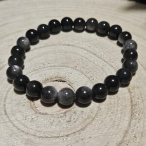 Imperial Strieborný Obsidián – Náramok hviezdnej noci (Prírodné korálky zo strieborného obsidiánu na pružnej gumičke, priemer 8 mm, dĺžka 16-18 cm)