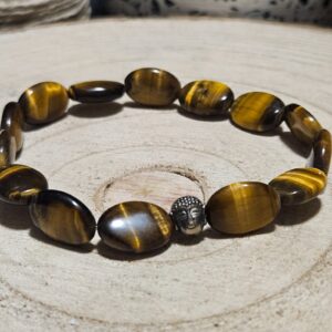 Imperial Buddha Path – Náramok vnútornej múdrosti (Prírodné Tigrie oko s hlavou Buddhu – handmade náramok z korálok na pružnej gumičke, 10x13 mm)