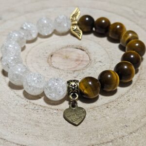 Imperial Angel Love – Náramok ochrany a čistoty (Prírodné Tigrie oko a praskaný Krištáľ – handmade náramok z korálok na pružnej gumičke, 10 mm)