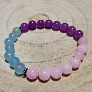 Imperial Pastel Symphony – Pastelová symfónia (Handmade náramok z ružového, lila a modrého jadeitu, 8 mm, 18-19 cm)