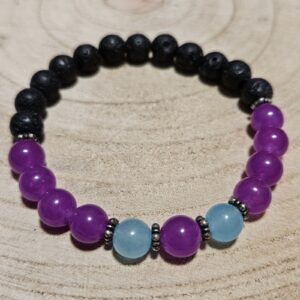 Imperial Royal Twilight – Kráľovský súmrak (Handmade náramok z lila jadeitu s modrými akcentmi a lávou, 8 mm, 18-19 cm)