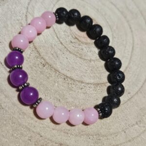 Imperial Ethereal Strength – Éterická sila (Handmade náramok z lila-ružového jadeitu a lávového kameňa, 8 mm, 17-18 cm)