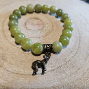 ​Imperial Jade Wisdom – Múdre šťastie (Náramok z jadeitových guličiek, 8 mm, s príveskom sloníka, 20 cm)