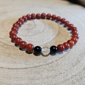Imperial Zem a Oheň – Náramok rovnováhy (Prírodné korálky z jaspisu, obsidiánu a krištáľu na pružnej gumičke, priemer 5 mm, dĺžka 18-19 cm)#1