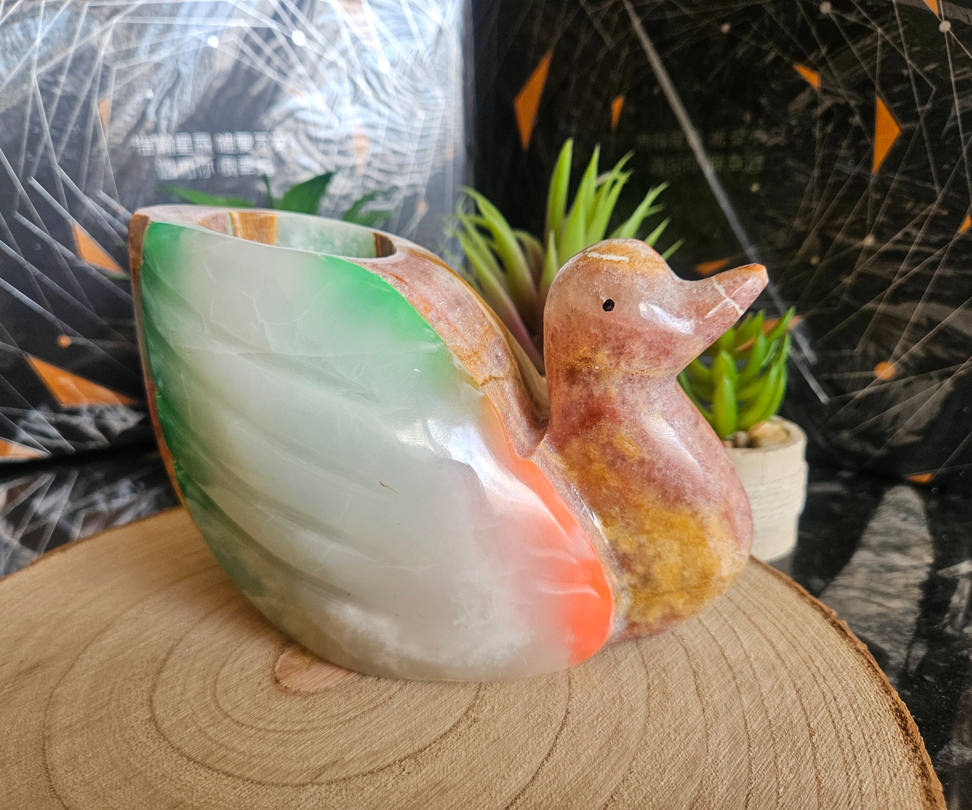 Imperial Golden Onyx Duck - dekoratívna kačka z prírodného aragonitu