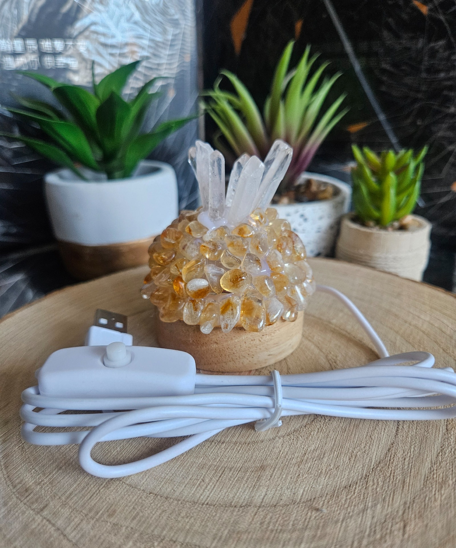 Imperial Citrine Aura - žiarivá USB lampa z citrínu a horského krištáľu