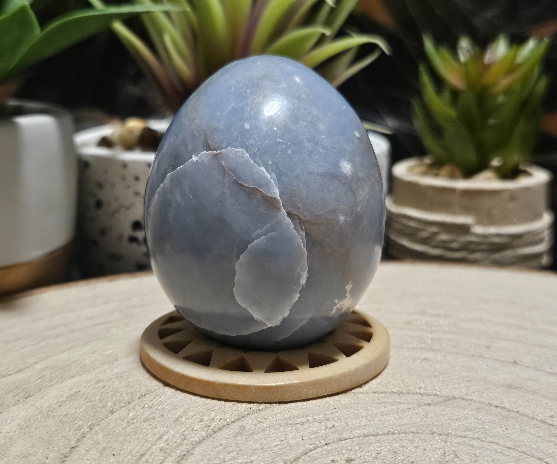 Imperial Angelite Divine Egg ohladene angelitove vajce kamen vnutorneho pokoja anjelske spojenie mineraly rucna vyroba