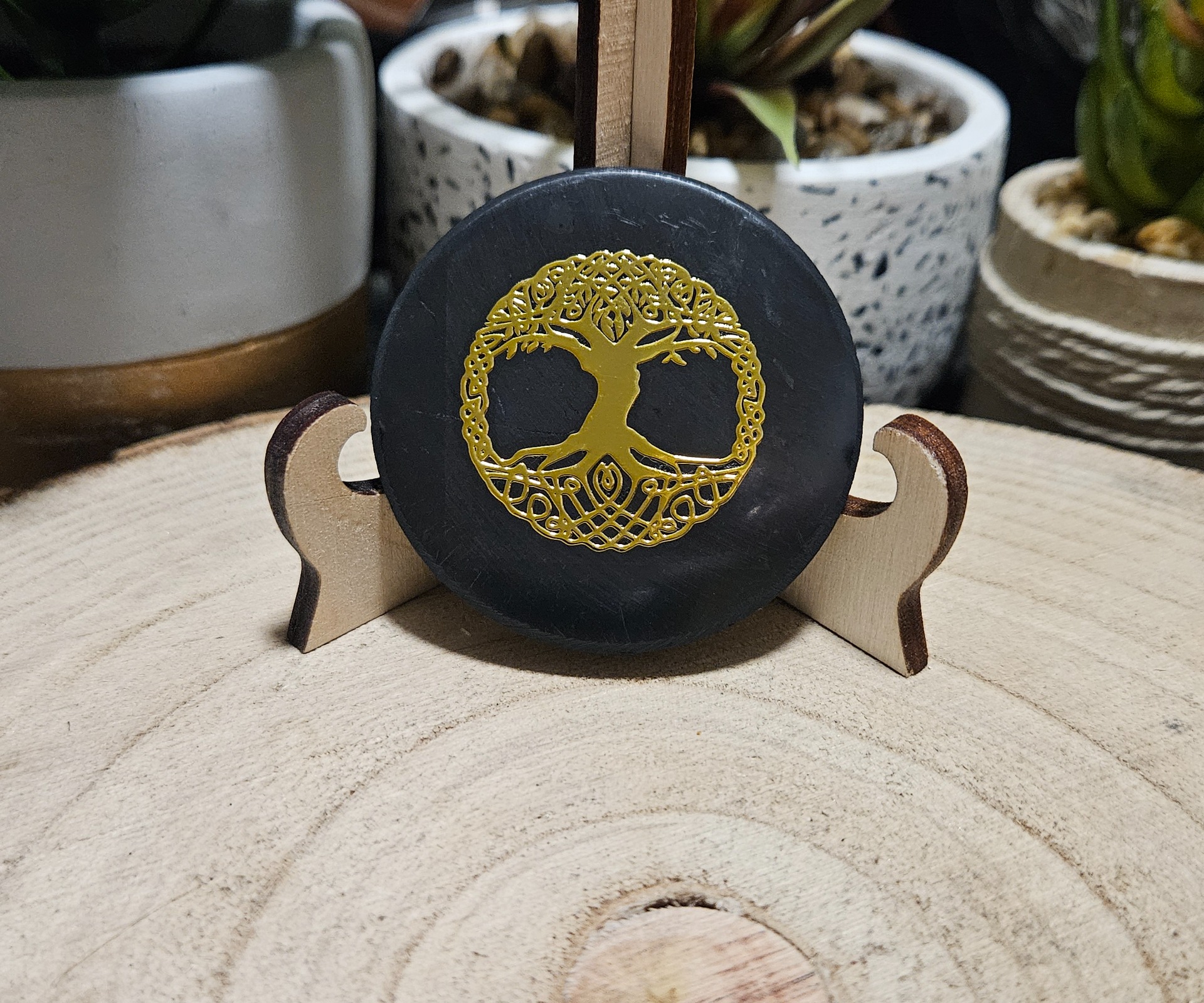Šungitový disk so zlatým Stromom života (50 mm)