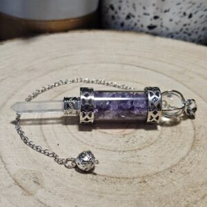 Imperial Ametyst a Crystal Duo brúsené kyvadlo z dvoch minerálov pre spirituálnu prácu