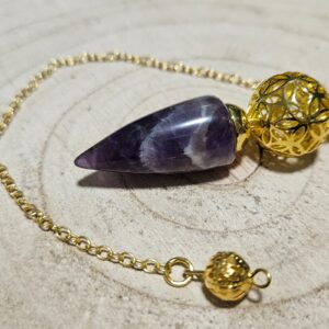 Imperial Ametyst Flower of Life kyvadlo s pozláteným symbolom Kvetu života