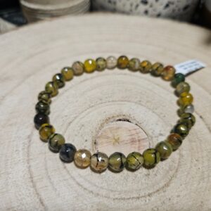 Imperial Faceted Fire Agate Green Yellow Shield Bracelet fazetovany naramok ohnivy achat zeleno zlty 6mm koralky
