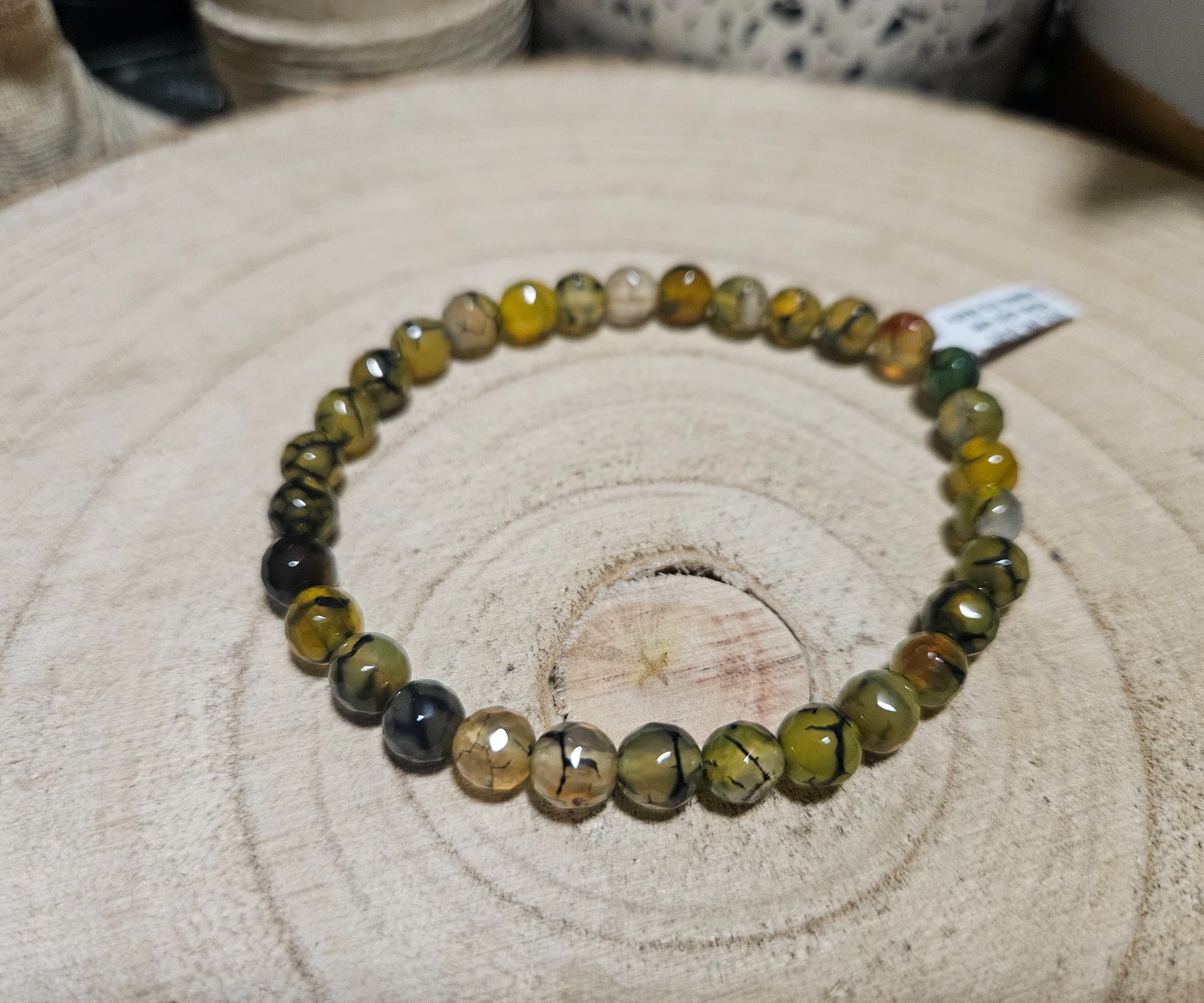 Imperial Faceted Fire Agate Green Yellow Shield Bracelet fazetovany naramok ohnivy achat zeleno zlty 6mm koralky