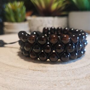 Imperial Brown Agate Shamballa Grounding Bracelet pansky naramok z hnedeho achatu prepletany 8mm koralky