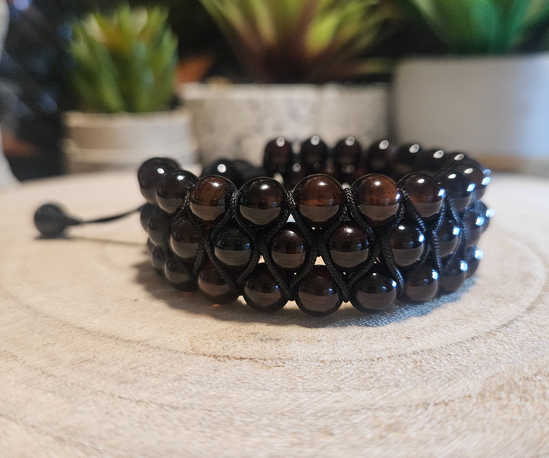 Imperial Brown Agate Shamballa Grounding Bracelet pansky naramok z hnedeho achatu prepletany 8mm koralky