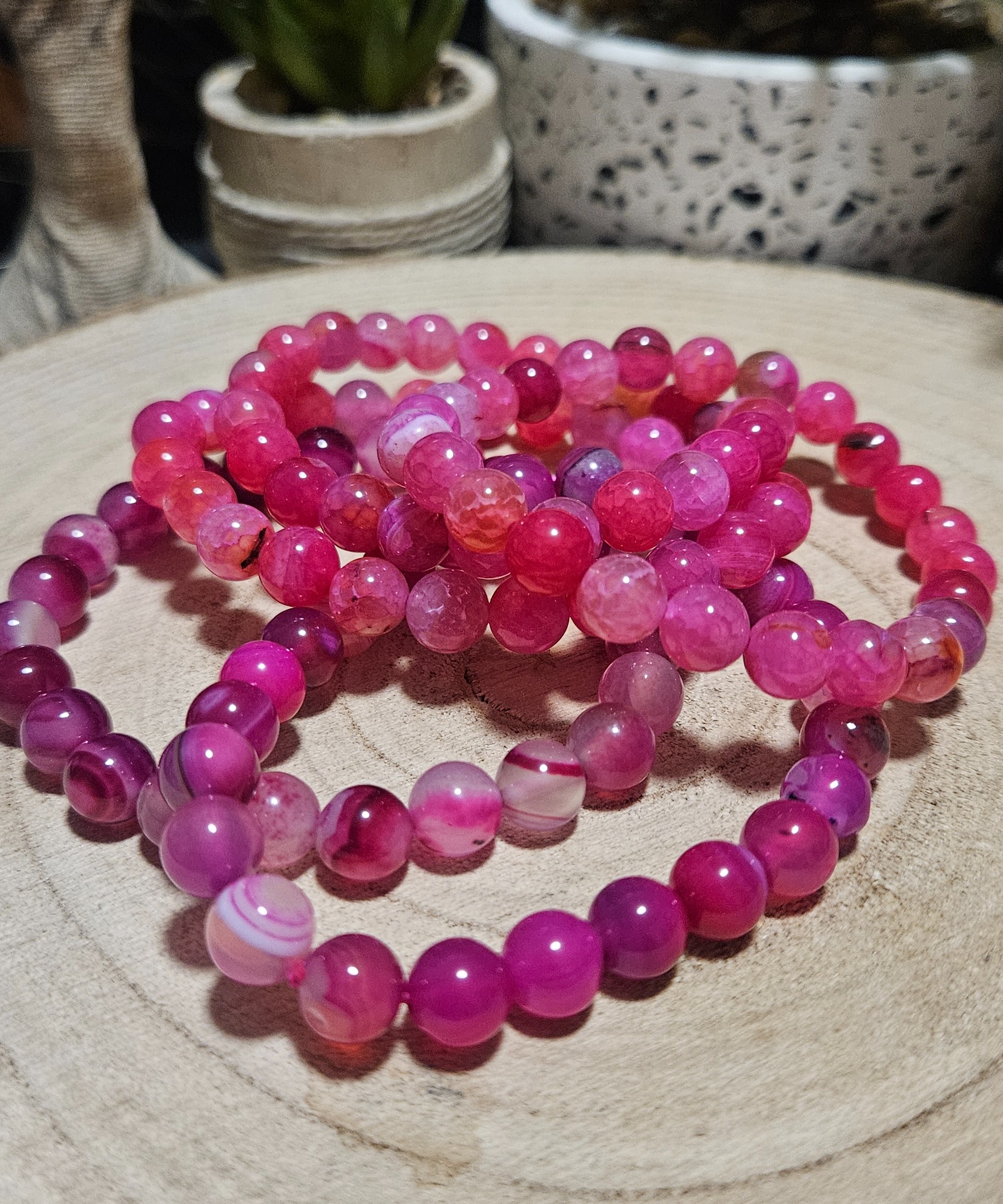 Imperial Lace Agate Aura Shield Bracelet naramok krajkovy achat guličky fuchsia ruzovy ochrana 8mm 1p