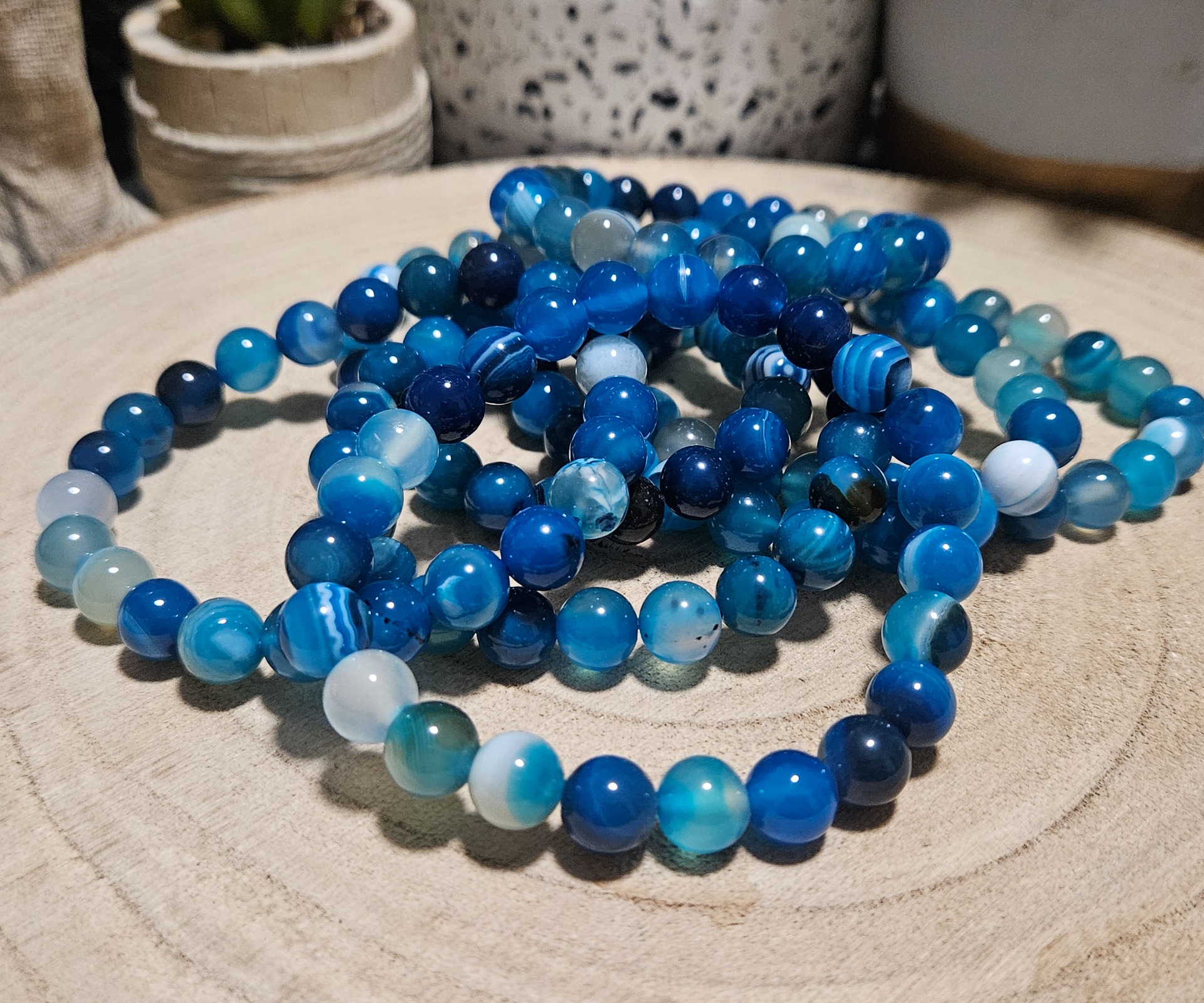 Imperial Lace Agate Aura Shield Bracelet naramok krajkovy achat guličky svetlomodry tyrkysovy ochrana 8mm 2lb