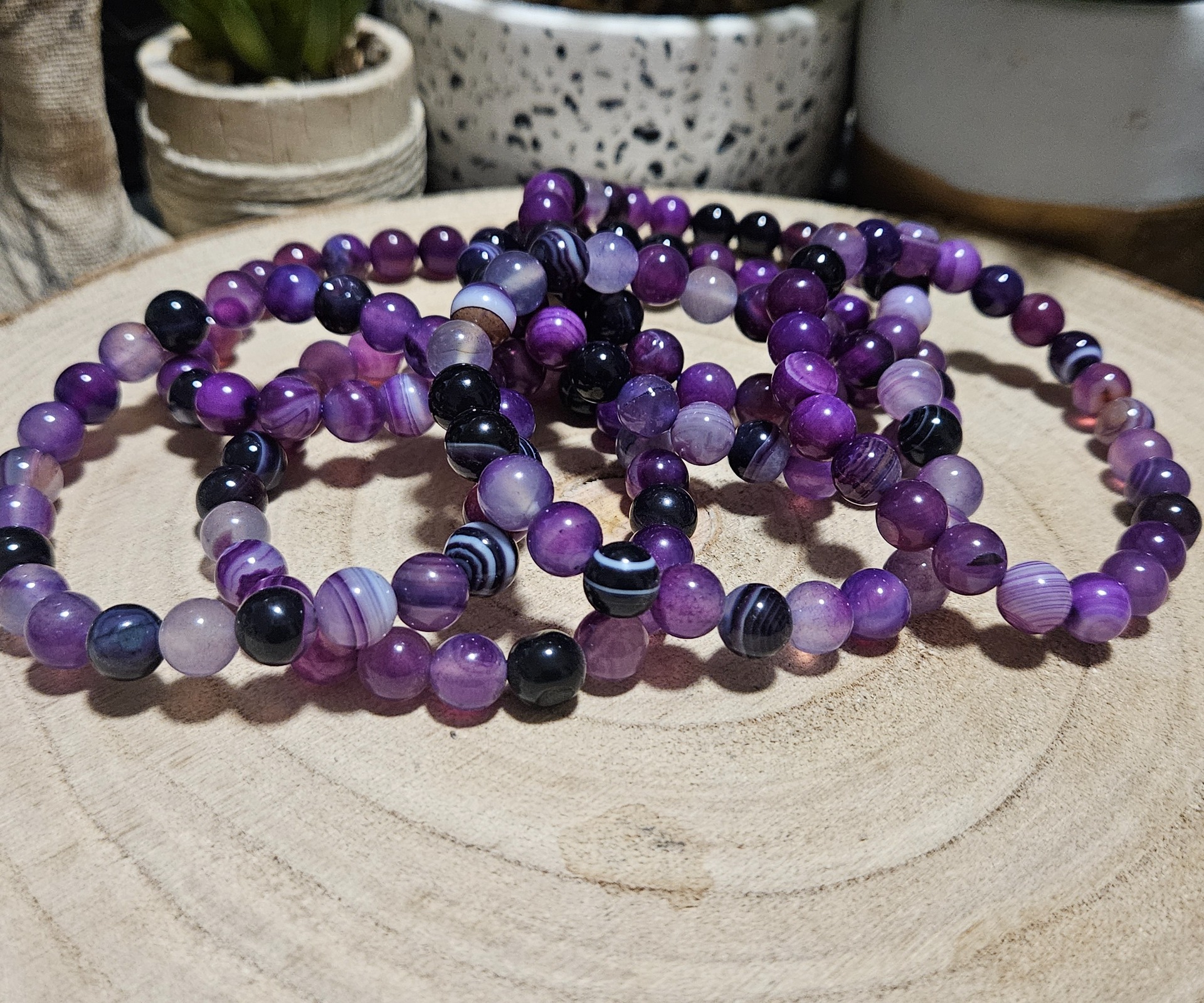 Imperial Lace Agate Aura Shield Bracelet naramok krajkovy achat guličky fialovy mysticky ochrana 8mm 3lp