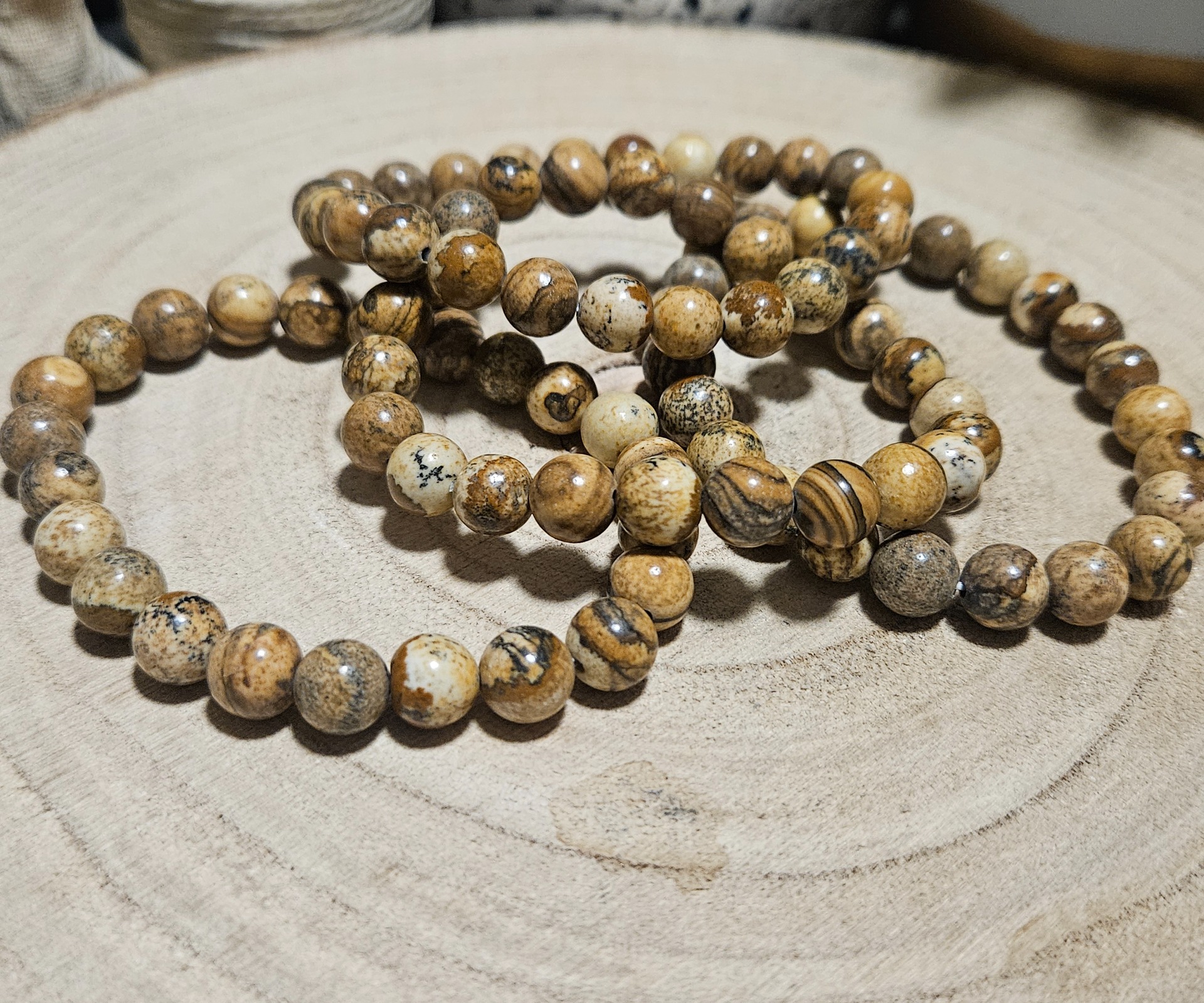 Imperial Picture Jasper Landscape Power Bracelet naramok krajinarsky jaspis kalahari koralky 8mm mineraly rucna vyroba