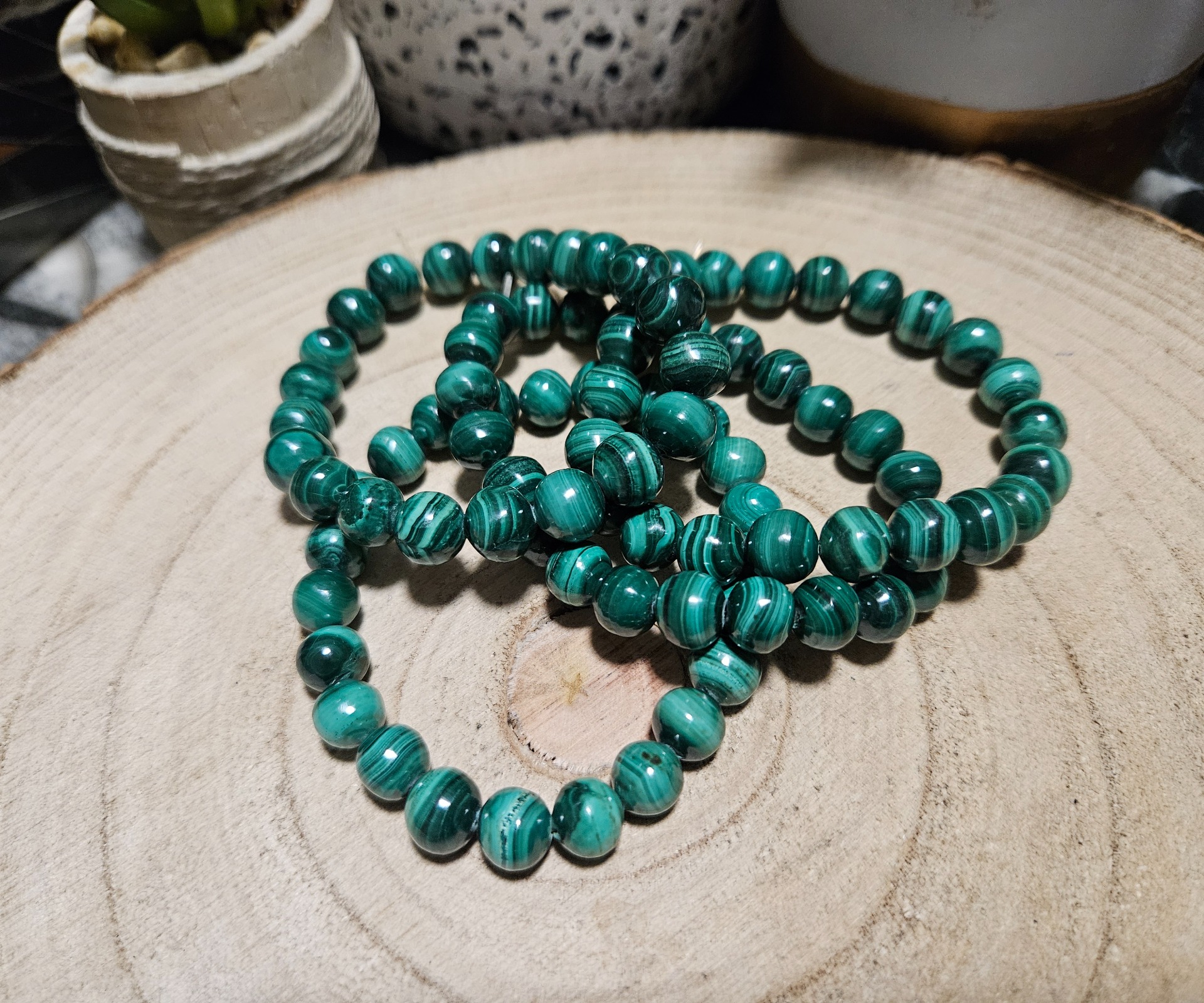 Imperial Malachite Empress 8 elegantný korálkový náramok z malachitu extra AA kvalita 8mm pre ochranu a transformáciu