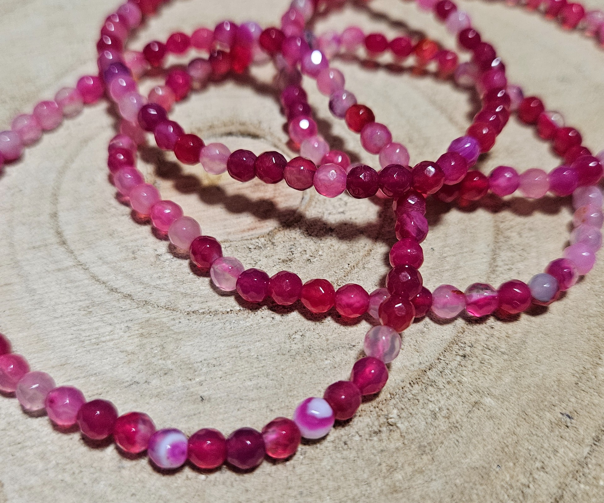 Imperial Fuchsia Lace Agate Aura Shield Faceted Bracelet naramok krajkovy achat fuksiovy guličky fazetovane 4mm f4
