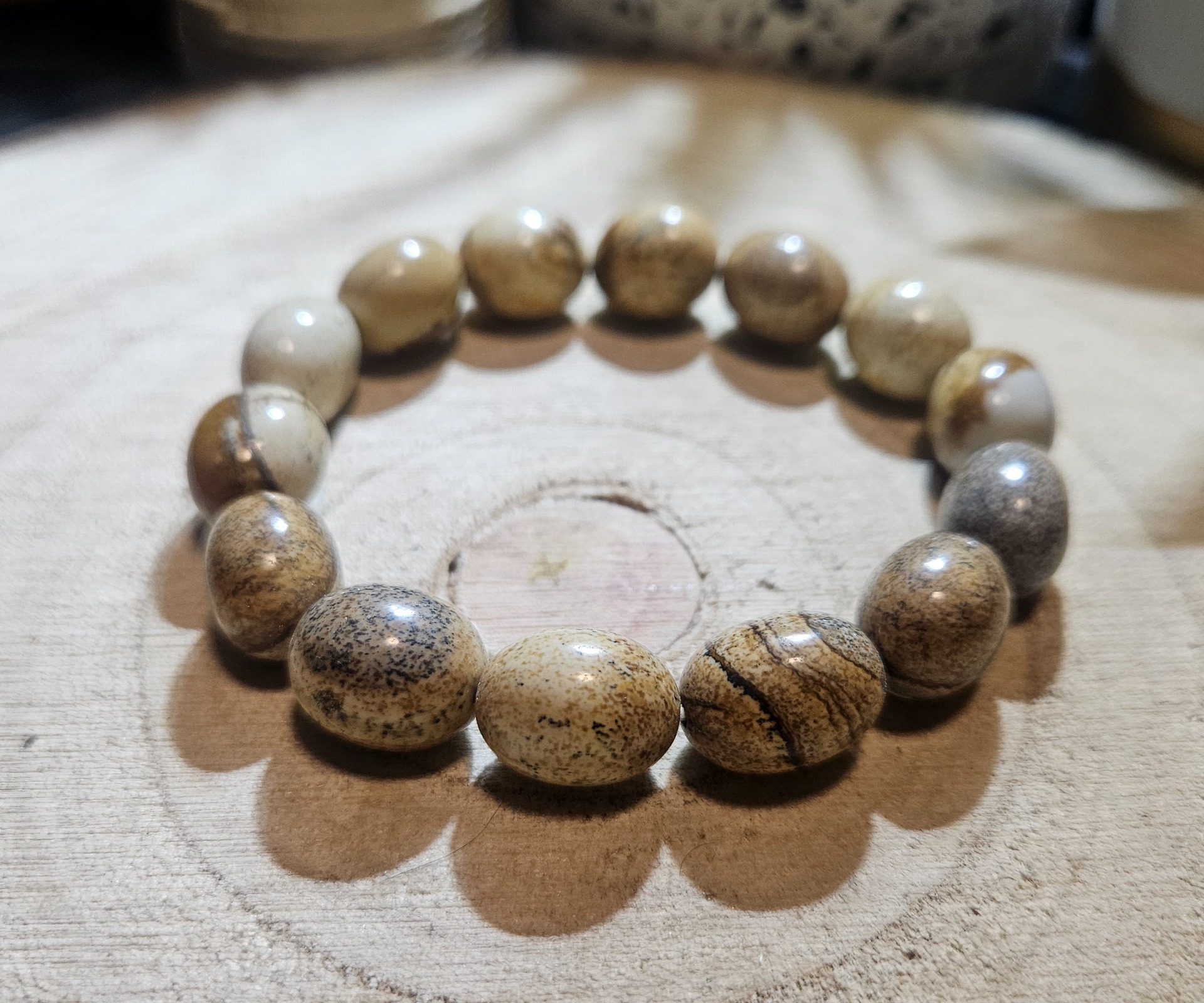 Imperial Kalahari Jasper Shamanic Bracelet naramok jaspis kalahari ovalne koralky z mineralov 10x15mm rucna vyroba