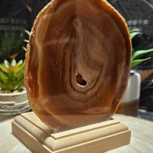 Imperial Agate Portal Flame Candle Holder achatovy svietnik platok na drevenom stojane 8x8cm