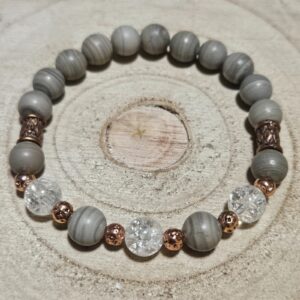 Imperial Silverline Jasper Quartz Lava Shamanic Bracelet naramok jaspis silverline kristal lava 8mm koralky z mineralov jediny kus rucna vyroba