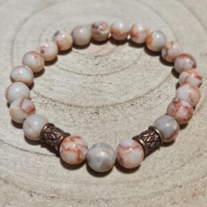 Imperial Netstone Jasper Classic Shamanic Bracelet naramok jaspis netstone 8mm koralky z mineralov rucna vyroba dve kovove ozdoby