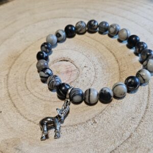 Imperial Silverline Elephant Bracelet naramok jaspis silverline sivobely s priveskom slona pre stastie koralky z mineralov handmade imperial-mineral