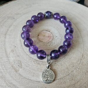 Handmade náramok Imperial Amethyst Arbor z 10mm AA ametystu so Stromom života pre intuíciu a zdravie