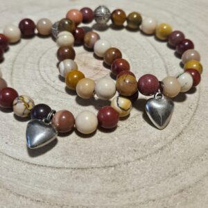 Imperial Mookait Jasper Earth Heart Bracelet naramok jaspis mookait kovove srdiecko koralky z mineralov kamen zmien rucna vyroba